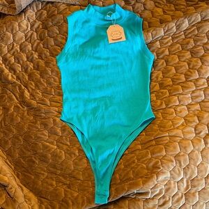 Kori Turquoise Knit Bodysuit Top NWT SMALL